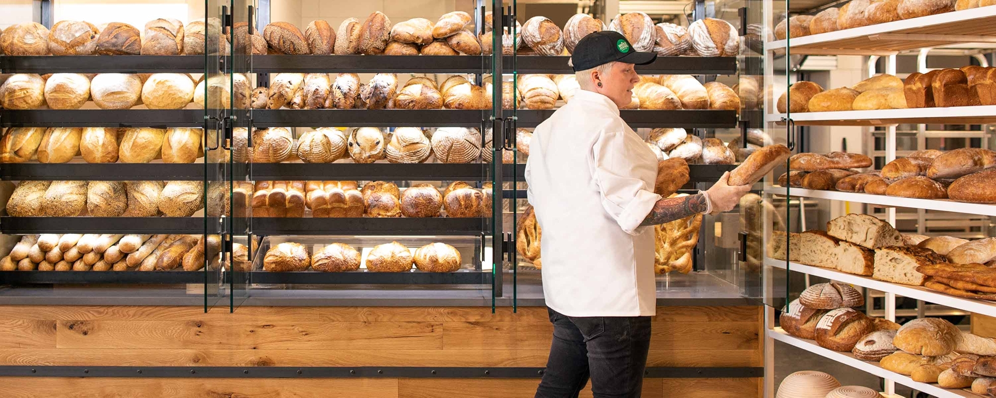Fresh artisan bread in a bakery